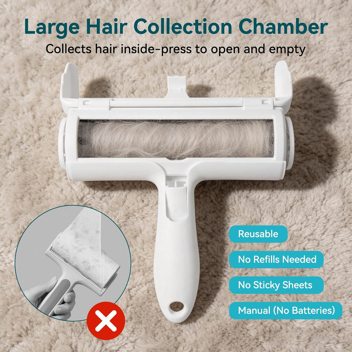 Self-Cleaning Pet Hair Remover Roller Cleaning Brush